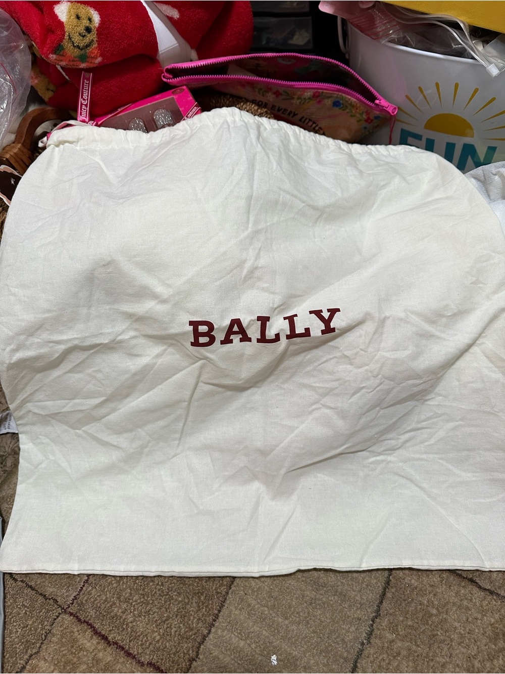 Bally Cream Dust Bag with Burgundy Logo 19x18.5